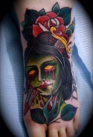 instep old style painting bloody woman zombie tattoo picture