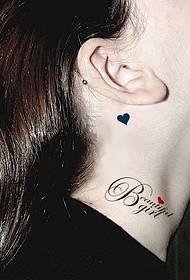 beauty neck heart-shaped flower body English tattoo