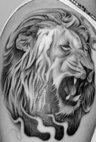 Shoulder black gray lion head tattoo pattern