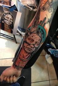 Arm Color Indian Head with War Tattoo Pattern