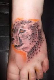 foot back cheetah head orange background tattoo pattern