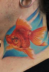 Neck Tattoo Pattern: Neck 3D Colored Little Goldfish Tattoo Pattern