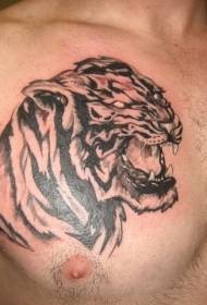 chest Black Asian style tiger head tattoo pattern