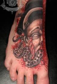 foot horror style color bloody geisha tattoo 34016-leg color giraffe head tattoo pattern