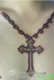 Realus kryžiaus karolių tatuiruotė ant kaklo 33015 - karolių mados karolių tatuiruotės modelis