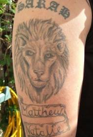 shoulder gray lion head commemorative tattoo pattern