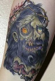 leg colored zombie jesus head tattoo pattern