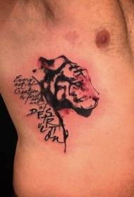 Waist side black minimalist tiger head with letter tattoo