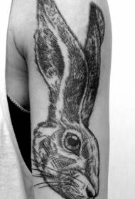 手臂黑灰兔子头部纹身图案