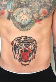 belly old style style colored lion head tattoo