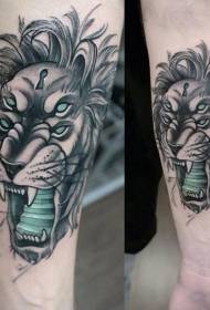 arm colored lion head and stair tattoo pattern