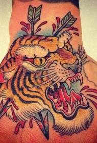 hand back style old-fashioned angry tiger tattoo picture