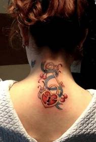 girl neck painted lock pattern tattoo picture