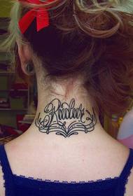 girl's neck fashion trend of English tattoo