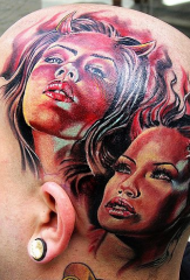 galvos velnio merginos portreto tatuiruotės modelis