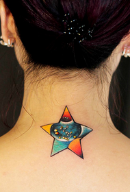 female neck starry five-pointed star tattoo pattern
