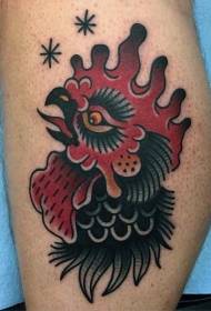 jambe couleur vintage Peinture et motif de tatouage tête de coq