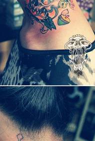 népszerű klasszikus gésa és szem tetoválás mintája a nyakán