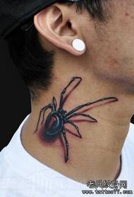 a three-dimensional spider tattoo on the neck