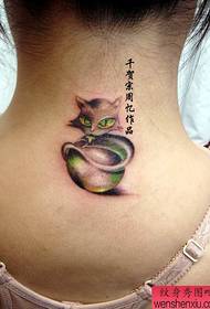 Woman neck totem cat tattoo pattern