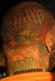 fej ázsiai stílusú színes karakter Tang oroszlán tetoválás minta