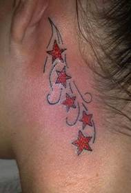 behind the ear colored five-pointed star small pattern tattoo