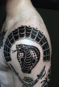shoulder old style black snake tattoo pattern