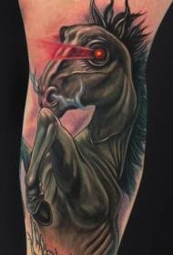 leg colored black horse with hot eye tattoo pattern
