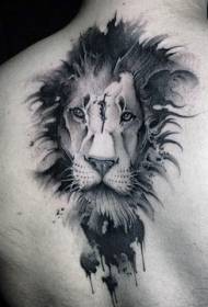 new school back good-looking black and white lion head tattoo pattern