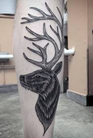 calf black deer head tattoo pattern