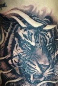 atzeko tigre beltzaren burua tatuaje eredua