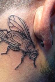 black small fly tattoo pattern behind the ear