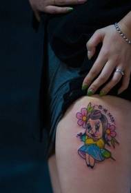 Piernas de chicas lindo patrón de tatuaje de cerdo de dibujos animados