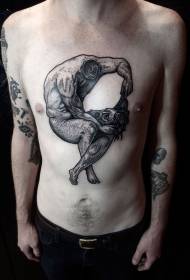 hrozné Čierne a biele bezhlavé tetovanie na ľudskej hrudi