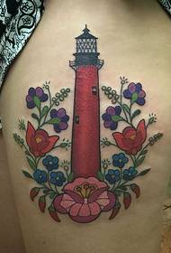thigh painted lighthouse flower tattoo pattern