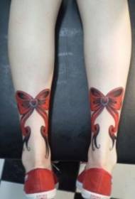 leg red bow tattoo pattern