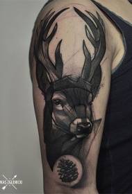 büyük kol kroki siyah geyik kafa dövme deseni
