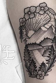 calf point tattoo European and American flower landscape tattoo pattern