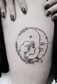 thigh moon girl small fresh personality tattoo pattern