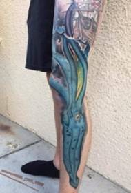 Tattoo leg male leg colored squid tattoo picture