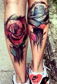 leg color rose tattoo pattern