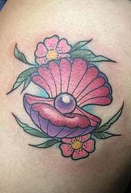 thigh shell pearl flower tattoo pattern