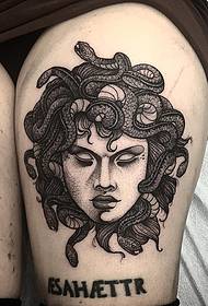 Thighs Europe and America Medusa Sting Letter Tattoo Pattern