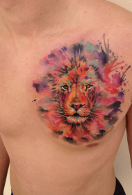 chest watercolor style good-looking lion head tattoo pattern