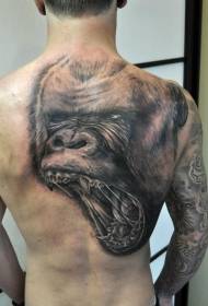back realistic black super gorilla head tattoo pattern