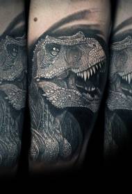 nuostabus juodos ir baltos spalvos tikroviškas dinozaurų galvos tatuiruotės modelis