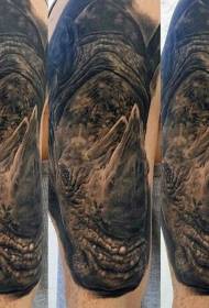 paže úžasné realistické čierne veľké nosorožce tetovanie hlavy vzor