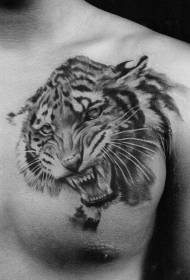 brystet ser veldig realistisk brusende tigerhode tatoveringsmønster ut