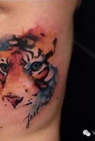 side rib splash ink color tiger letter tattoo pattern