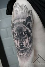 large Arm ink style mountain range and evil wolf head pattern